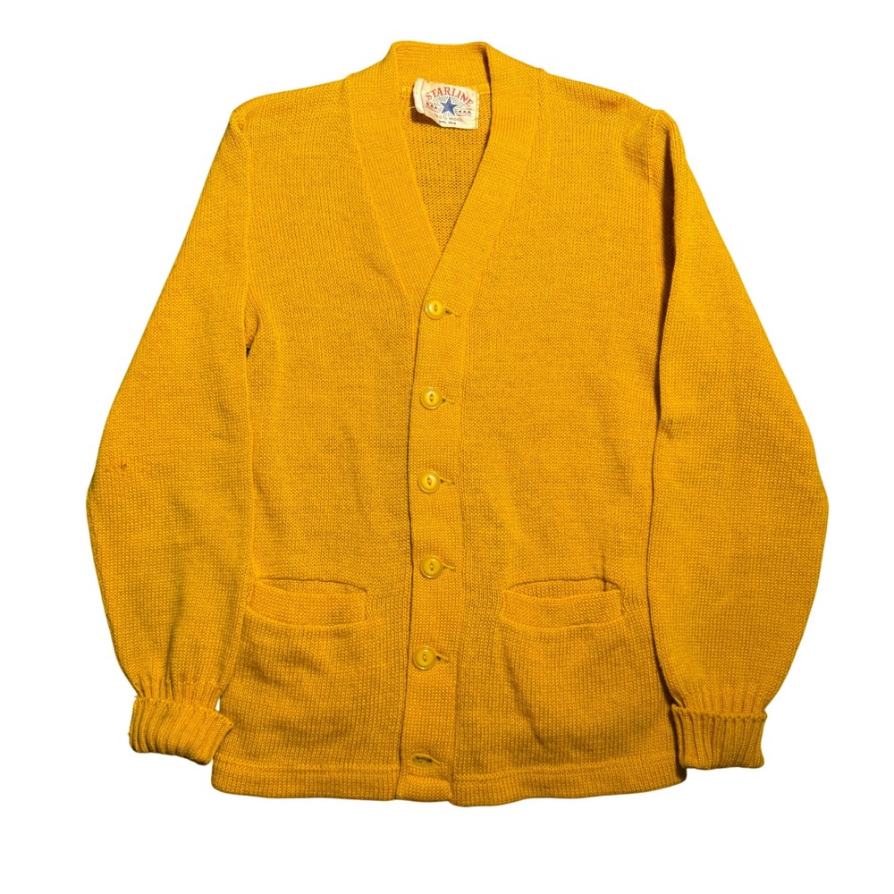 Vintage Starline 100% Wool Cardigan Sweater Mustard Yellow V-Neck